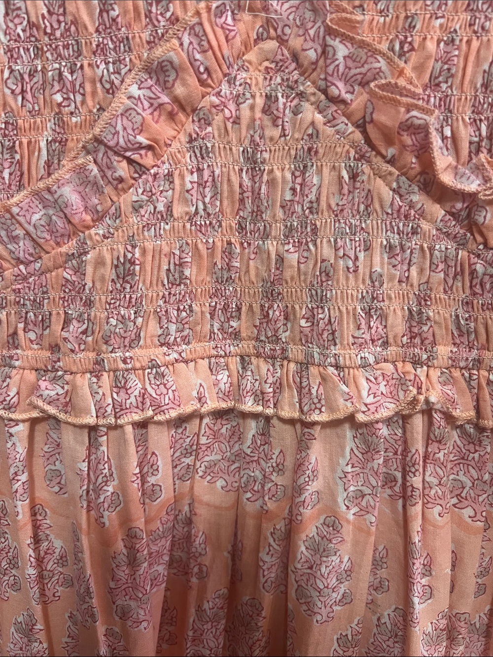 Perry walker Peach Floral Smocked Maxi Dress with Ruffle V-Neck - - Picture 3 of 6